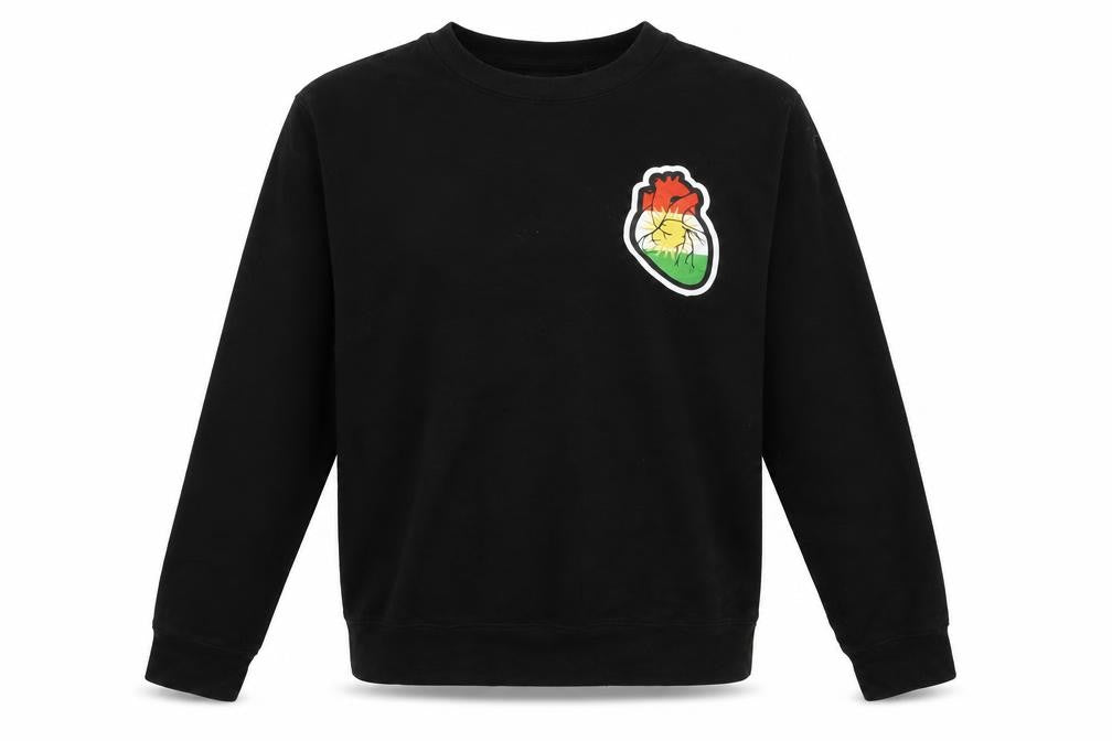 Dar Baru Mens Black Small Pullover Sweatshirt with Embroidered Heart Design