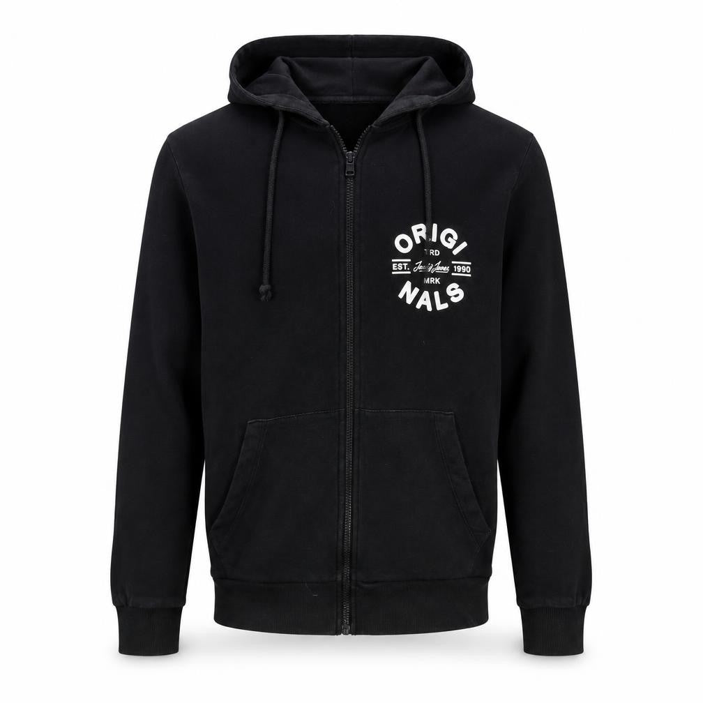 Jack & Jones Men’s Black Full Zip Hoodie Size S Graphic Print