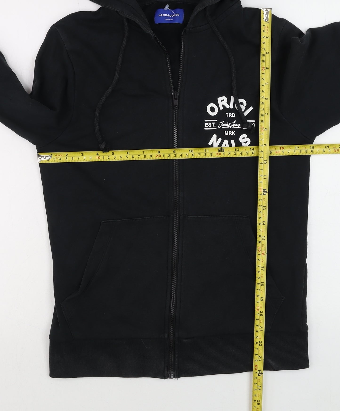 Jack & Jones Men’s Black Full Zip Hoodie Size S Graphic Print
