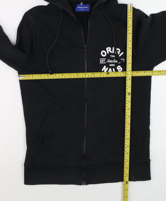 Jack & Jones Men’s Black Full Zip Hoodie Size S Graphic Print