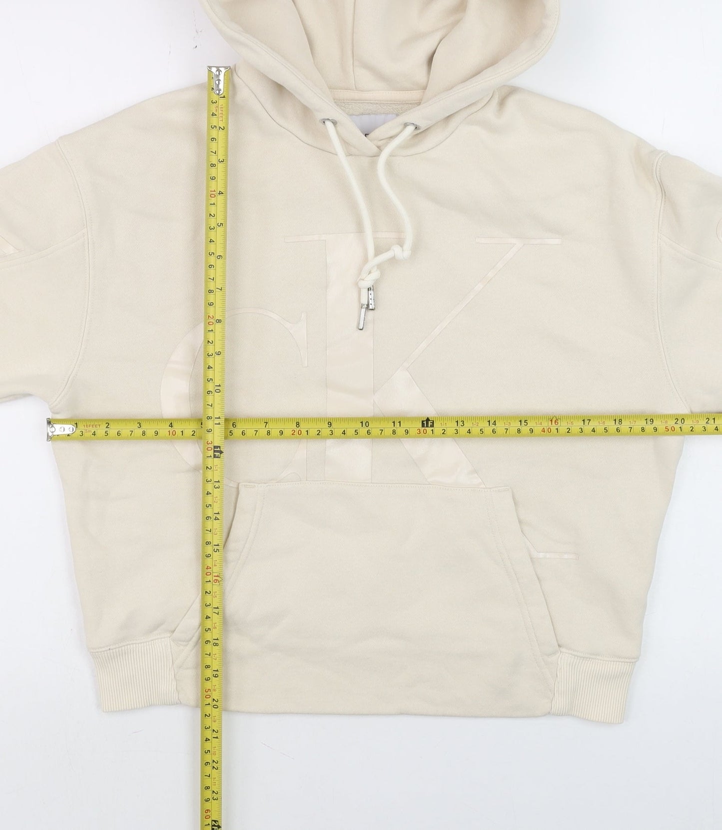 Calvin Klein Jeans Mens Beige XS Pullover Hoodie Logo Fleece