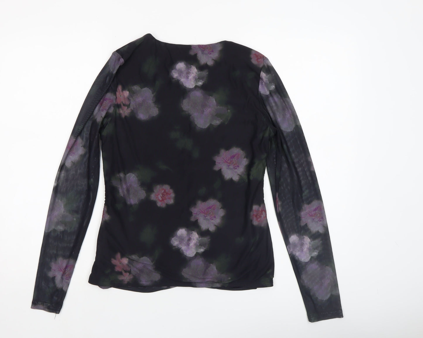 Gallery Womens Multicoloured Floral Mesh Ruched Long Sleeve Tunic Blouse Size M