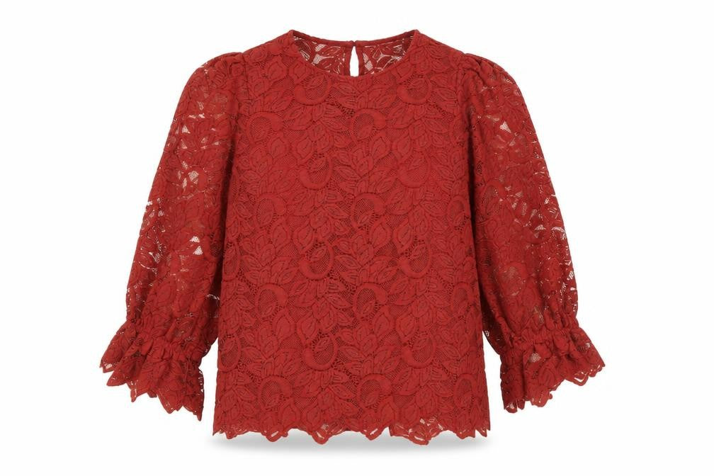 Gallery Women's Red Lace Floral Tunic Blouse UK 10 Long Sleeve