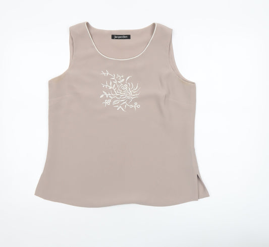 Jacques Vert Womens Beige Sleeveless Embroidered Polyester Blouse UK 12