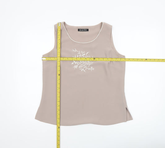 Jacques Vert Womens Beige Sleeveless Embroidered Polyester Blouse UK 12