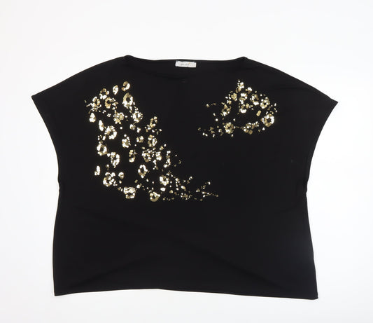 Marks and Spencer Women’s Black Sequin Animal Print Plus Size 22 Jersey T-Shirt