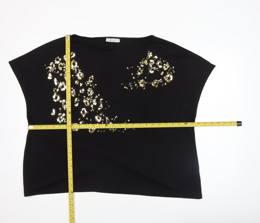 Marks and Spencer Women’s Black Sequin Animal Print Plus Size 22 Jersey T-Shirt