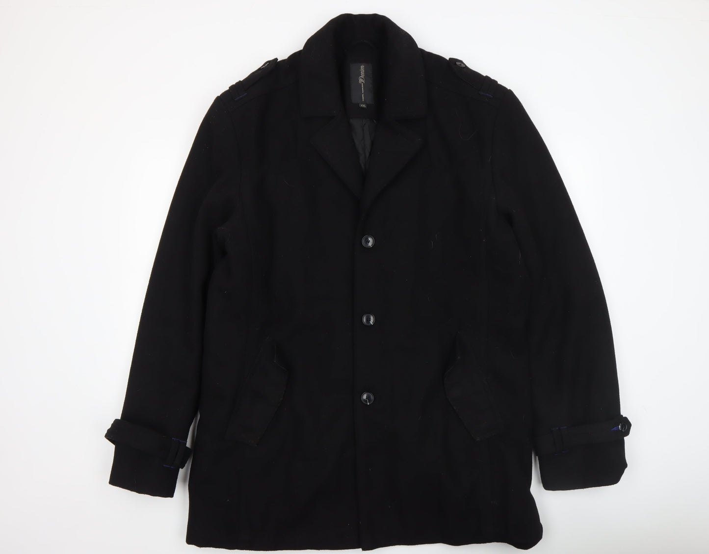 Tom Tailor Denim Men's Black Wool Blend Overcoat Size 2XL