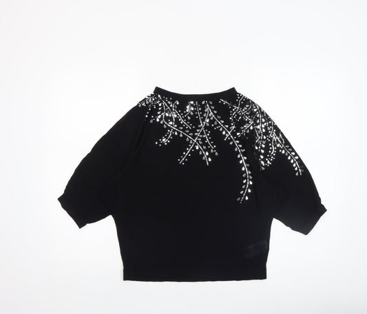 Phase Eight Women Black Beaded Knit Cropped Blouse UK M