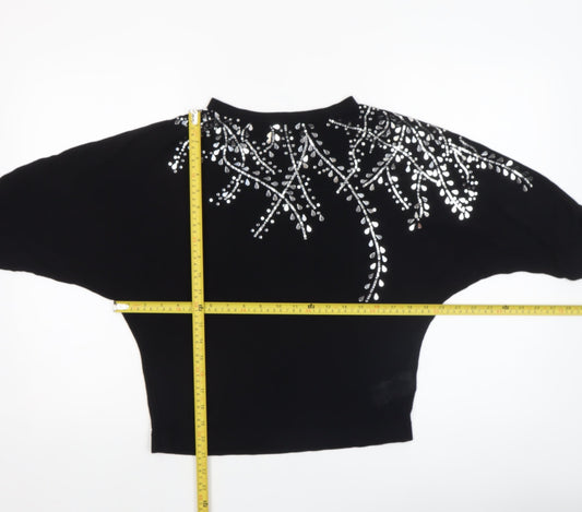 Phase Eight Women Black Beaded Knit Cropped Blouse UK M