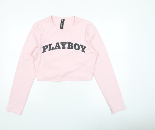Missguided x Playboy Pink Cropped Long Sleeve Women's T-Shirt XL