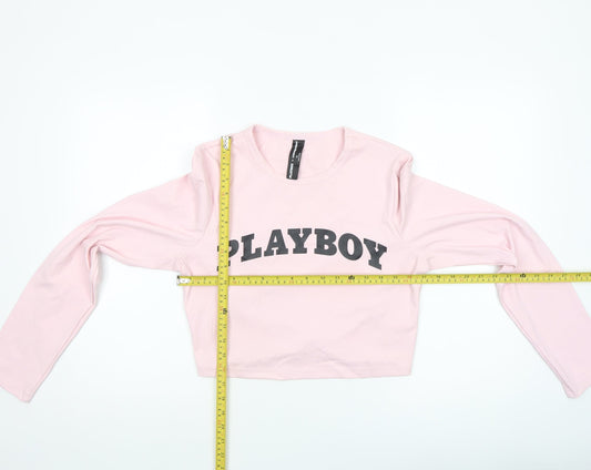 Missguided x Playboy Pink Cropped Long Sleeve Women's T-Shirt XL