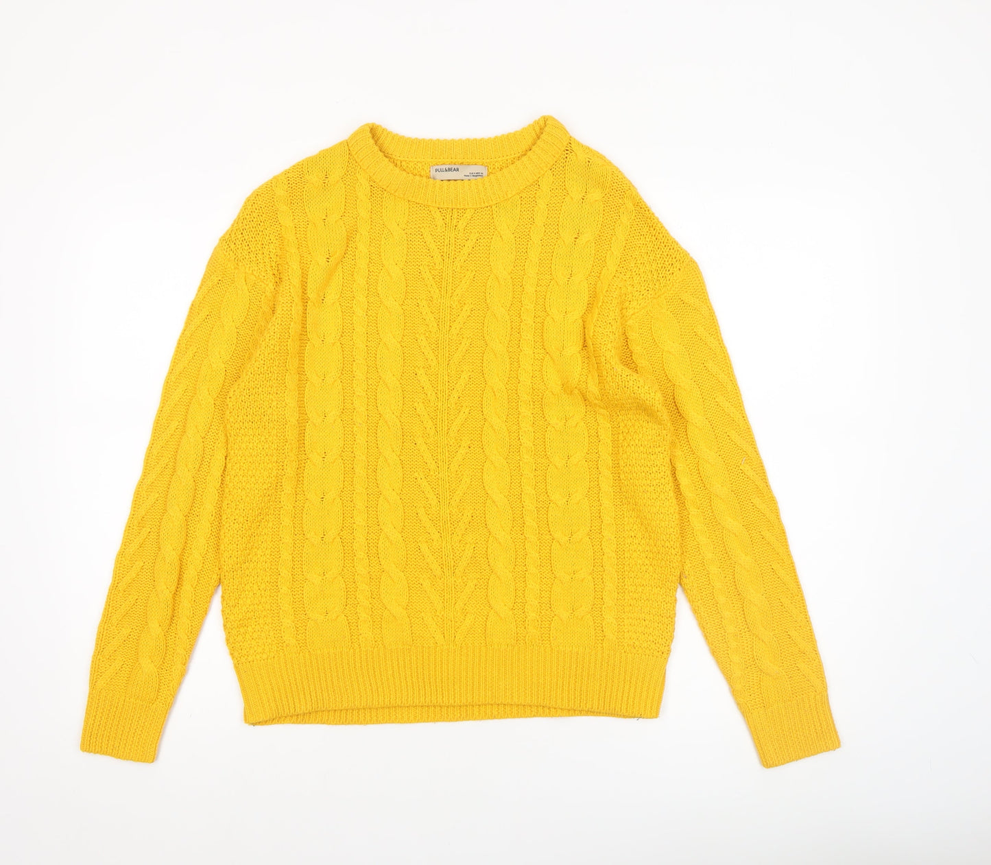 Pull&Bear Women’s Yellow Cable-Knit Cotton Jumper Size S