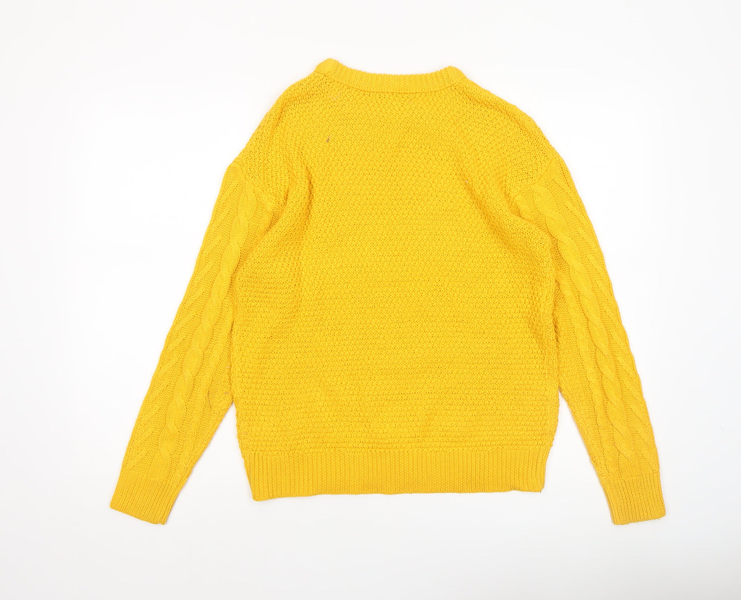 Pull&Bear Women’s Yellow Cable-Knit Cotton Jumper Size S