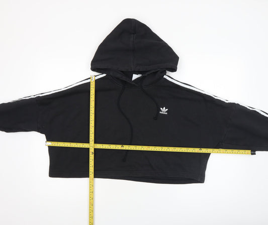 Adidas Womens Black Cropped Hoodie Size M 100% Cotton Casual Sportswear