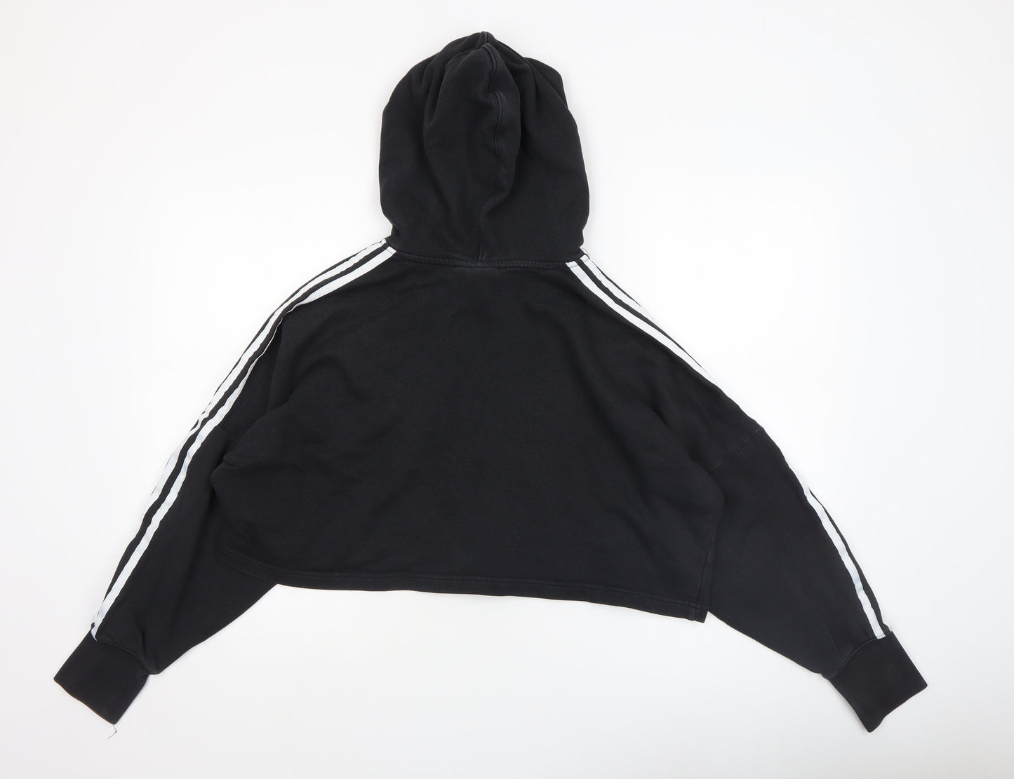 Adidas Womens Black Cropped Hoodie Size M 100% Cotton Casual Sportswear