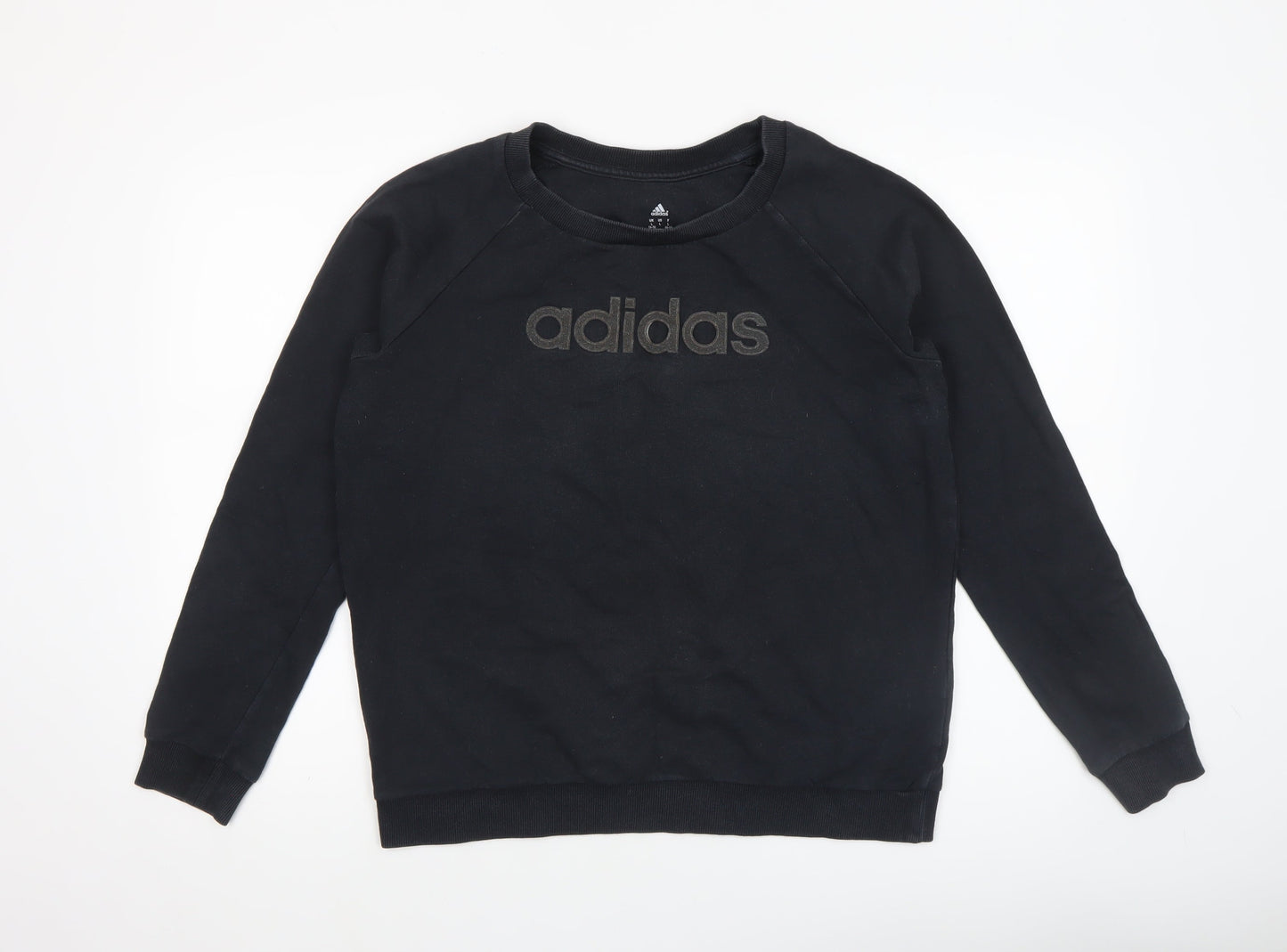 Adidas Women Black Cotton Crew Neck Pullover Sweatshirt Size L 16-18