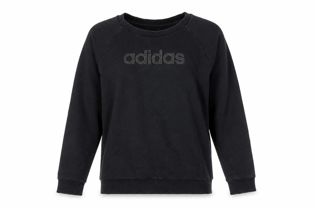 Front view of Adidas Women Black Cotton Crew Neck Pullover Sweatshirt, size L, 16-18