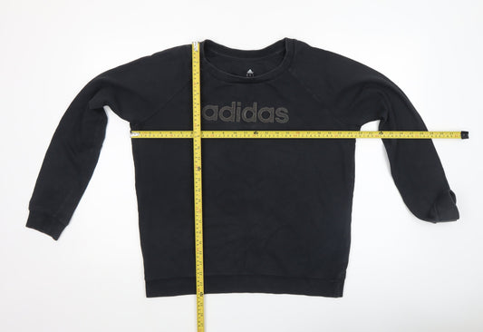 Adidas Women Black Cotton Crew Neck Pullover Sweatshirt Size L 16-18