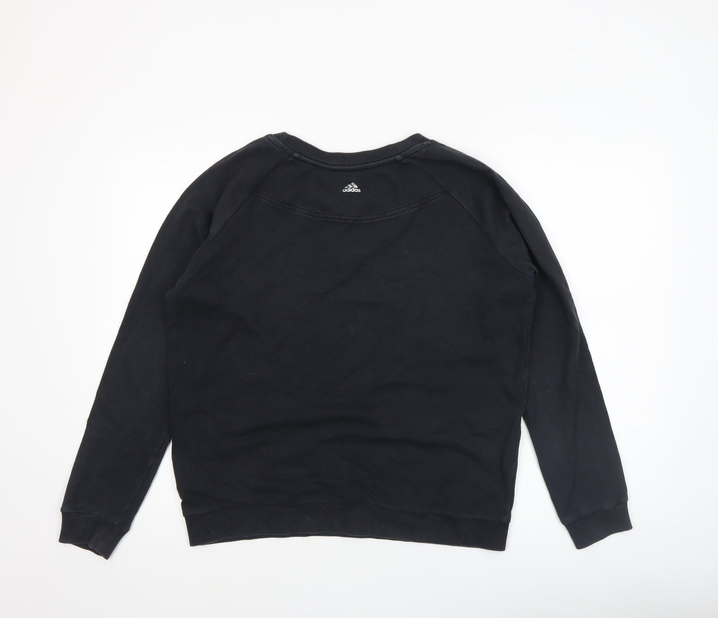 Adidas Women Black Cotton Crew Neck Pullover Sweatshirt Size L 16-18