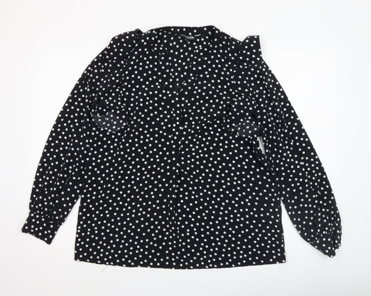 Debenhams Women’s Black White Polka Dot Ruffle Blouse Size 12