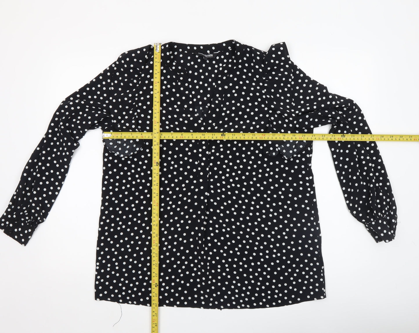 Debenhams Women’s Black White Polka Dot Ruffle Blouse Size 12