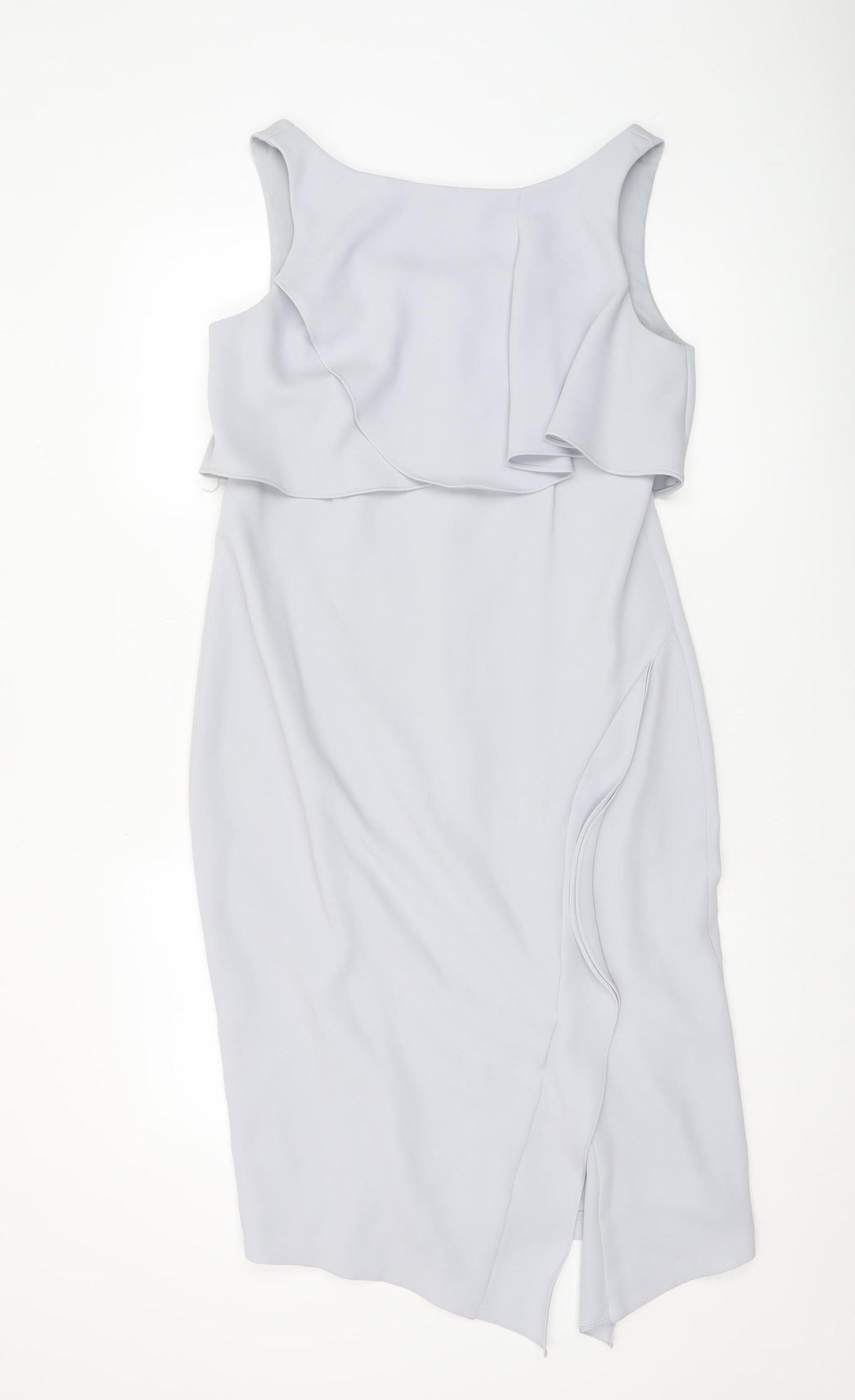 Coast Women Silver Size 12 Sheath Ruffle Formal Dress