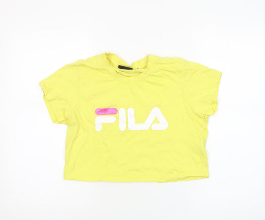 Fila Womens Yellow Cropped T-Shirt Medium Casual Crew Neck