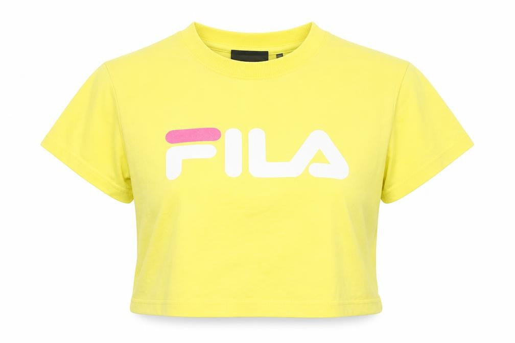 Fila Womens Yellow Cropped T-Shirt Medium Casual Crew Neck