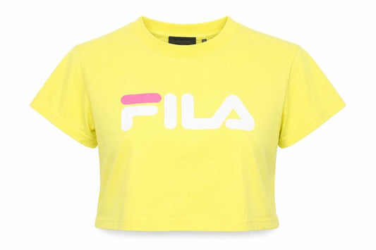 Fila Womens Yellow Cropped T-Shirt Medium Casual Crew Neck