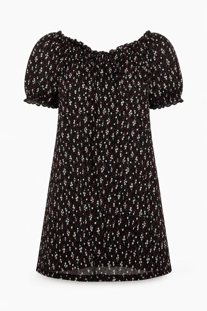 River Island Women’s Black Floral Off Shoulder A-Line Dress Size 8