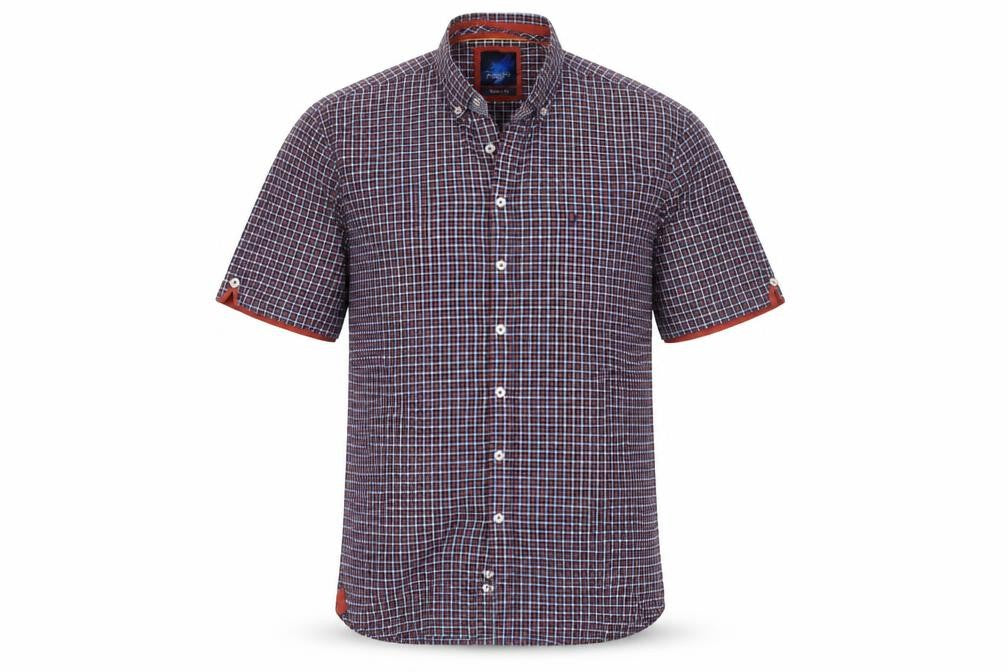 Benetti Men's Blue Checked Short Sleeve Button-Up Shirt L Slim Fit