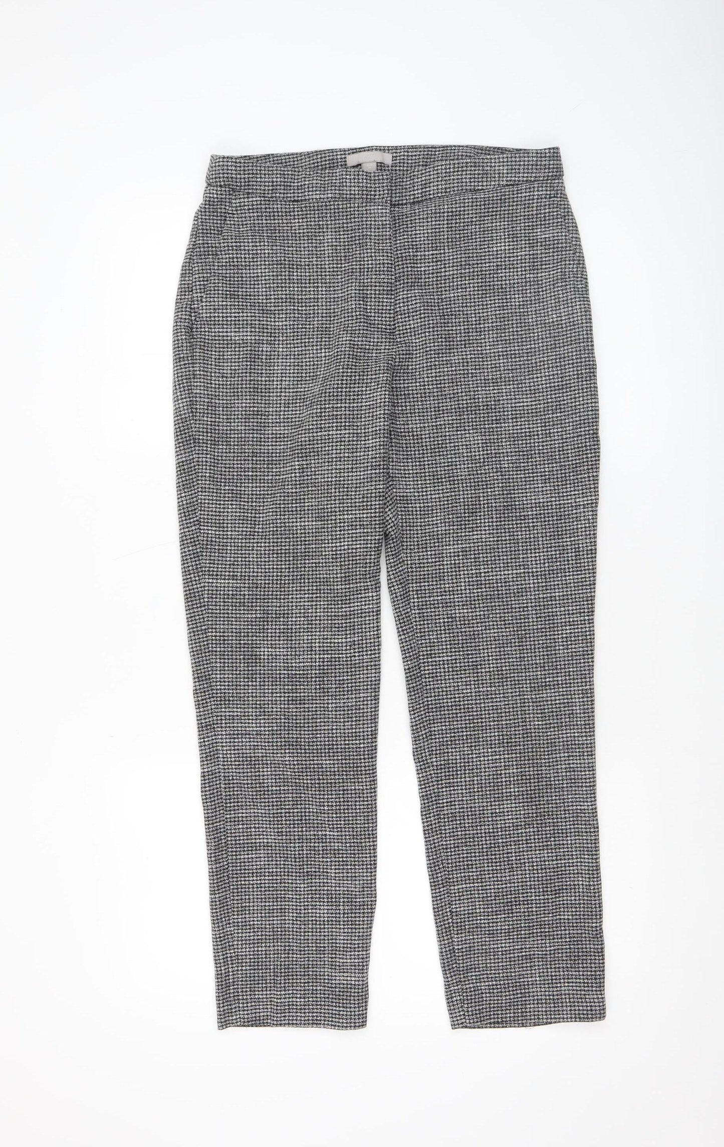 H&M Women’s Grey Check Slim Tapered Trousers UK 8 Viscose Blend