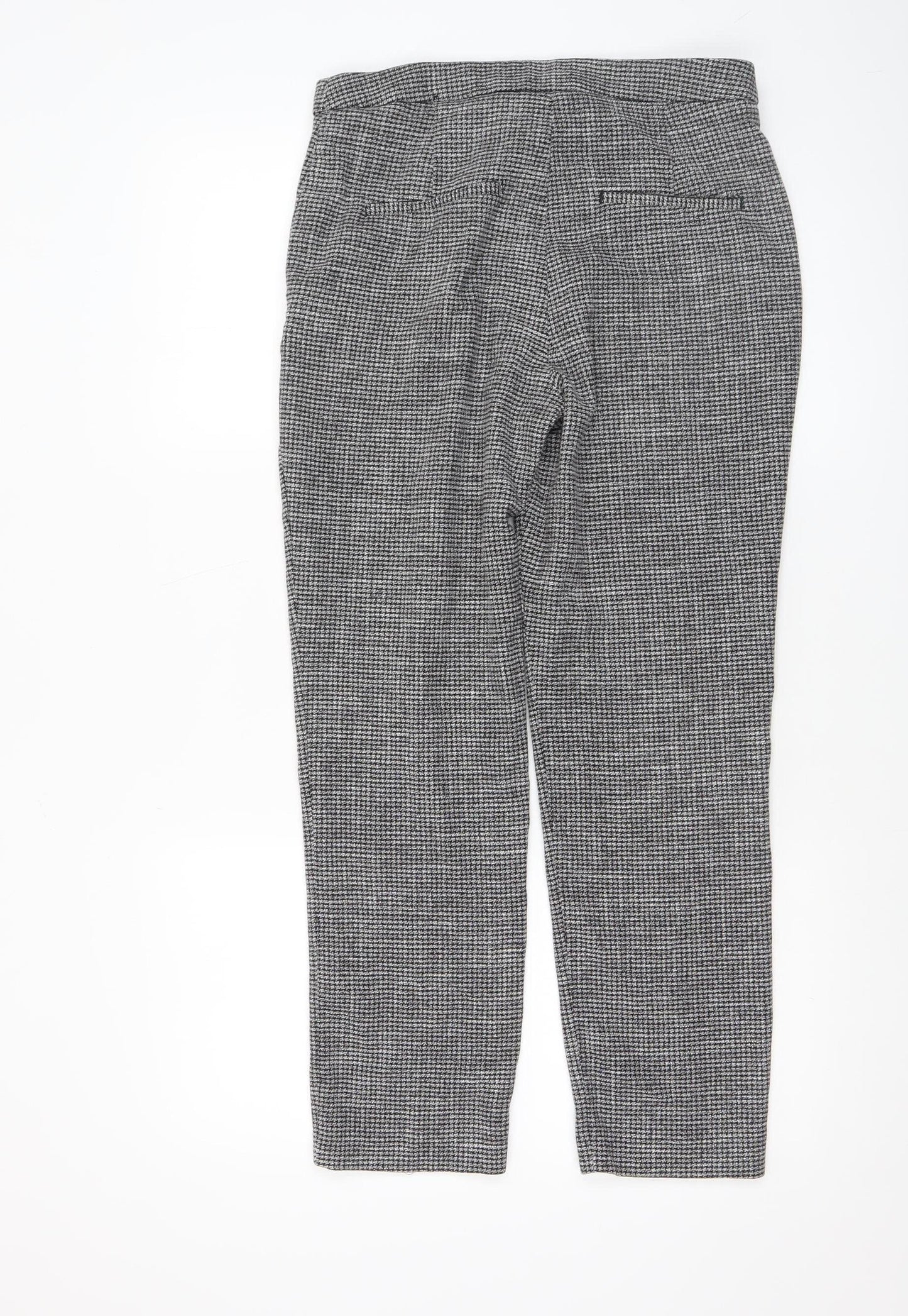 H&M Women’s Grey Check Slim Tapered Trousers UK 8 Viscose Blend