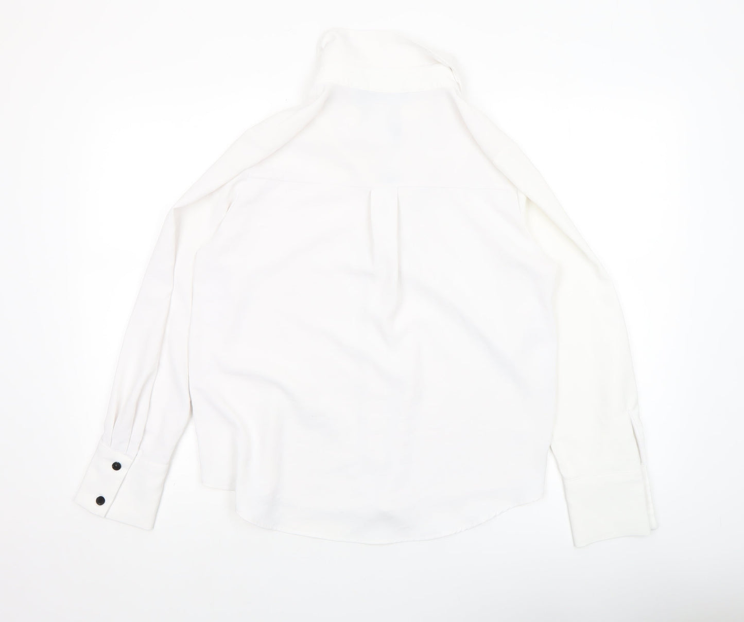 ZARA Women White XS Classic Button-Up Bow Accent Shirt