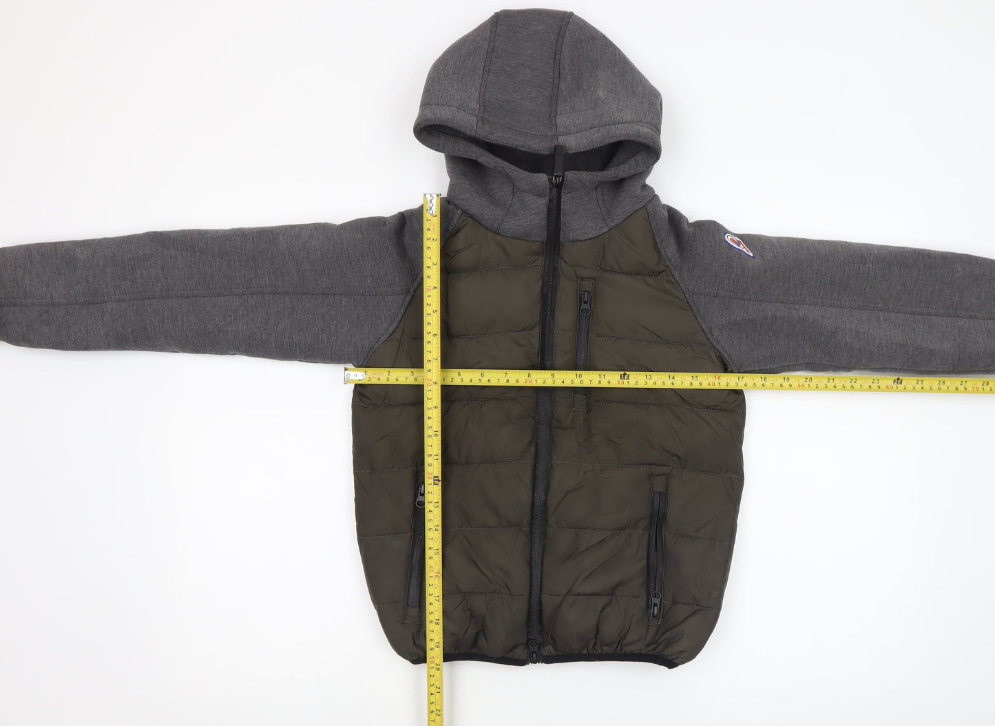 Invicta Boys Grey & Green Hooded Puffer Jacket 10 Years Polyester