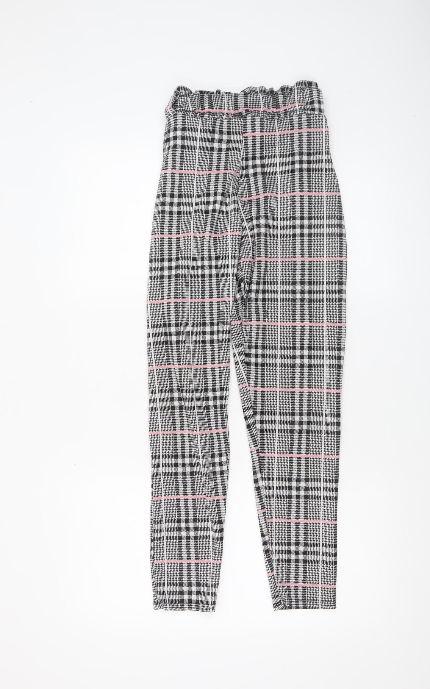 Quiz Women’s Grey Check Paperbag High Waist Tapered Trousers Size 6