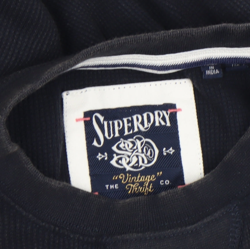 Superdry Women's Black Cropped Knit Long Sleeve Brooklyn T-Shirt Size 8