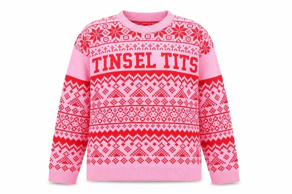 Boohoo Women Pink Red Fair Isle Ugly Christmas Jumper Size L