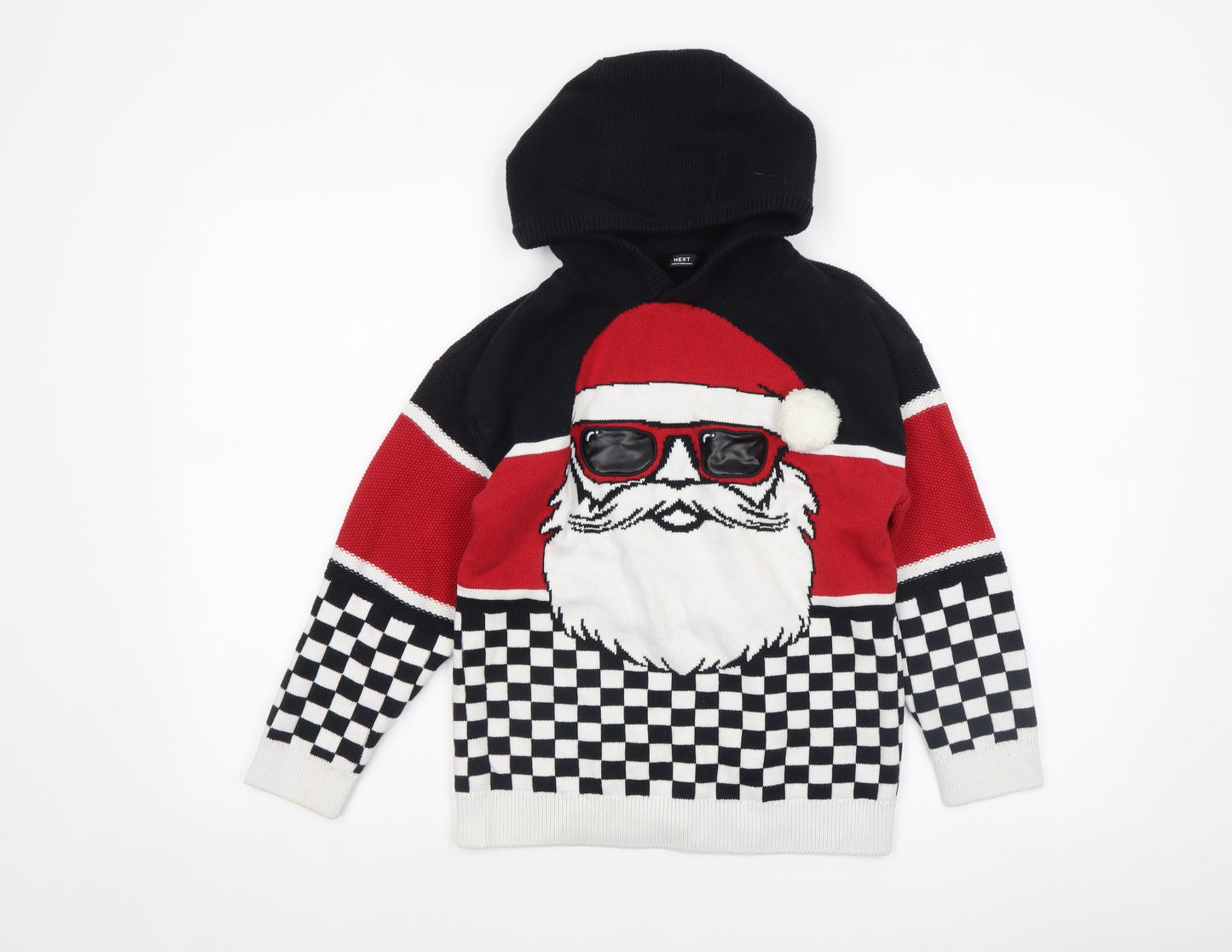 Next Boys Black Red Santa Hooded Christmas Jumper 9 Years 100% Cotton