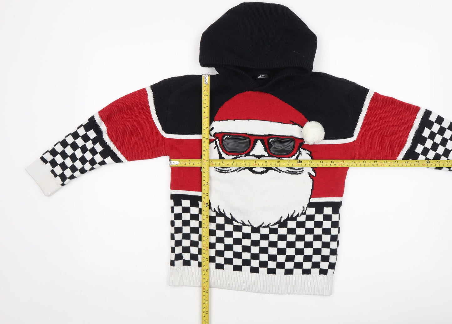 Next Boys Black Red Santa Hooded Christmas Jumper 9 Years 100% Cotton