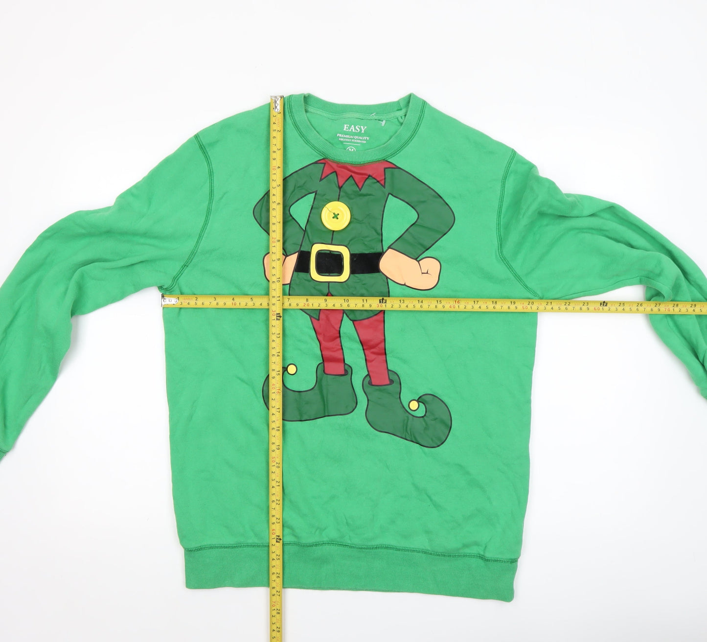Easy Men's Green Christmas Elf Graphic Pullover Sweatshirt Medium