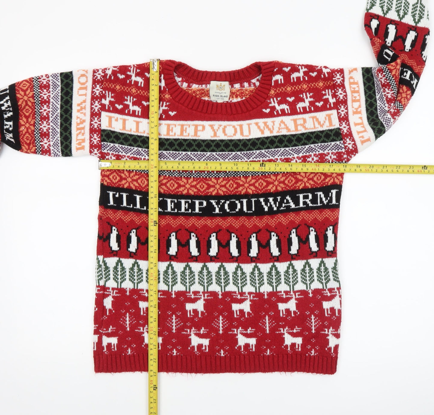 River Island Womens Red Christmas Fair Isle Jumper Size S