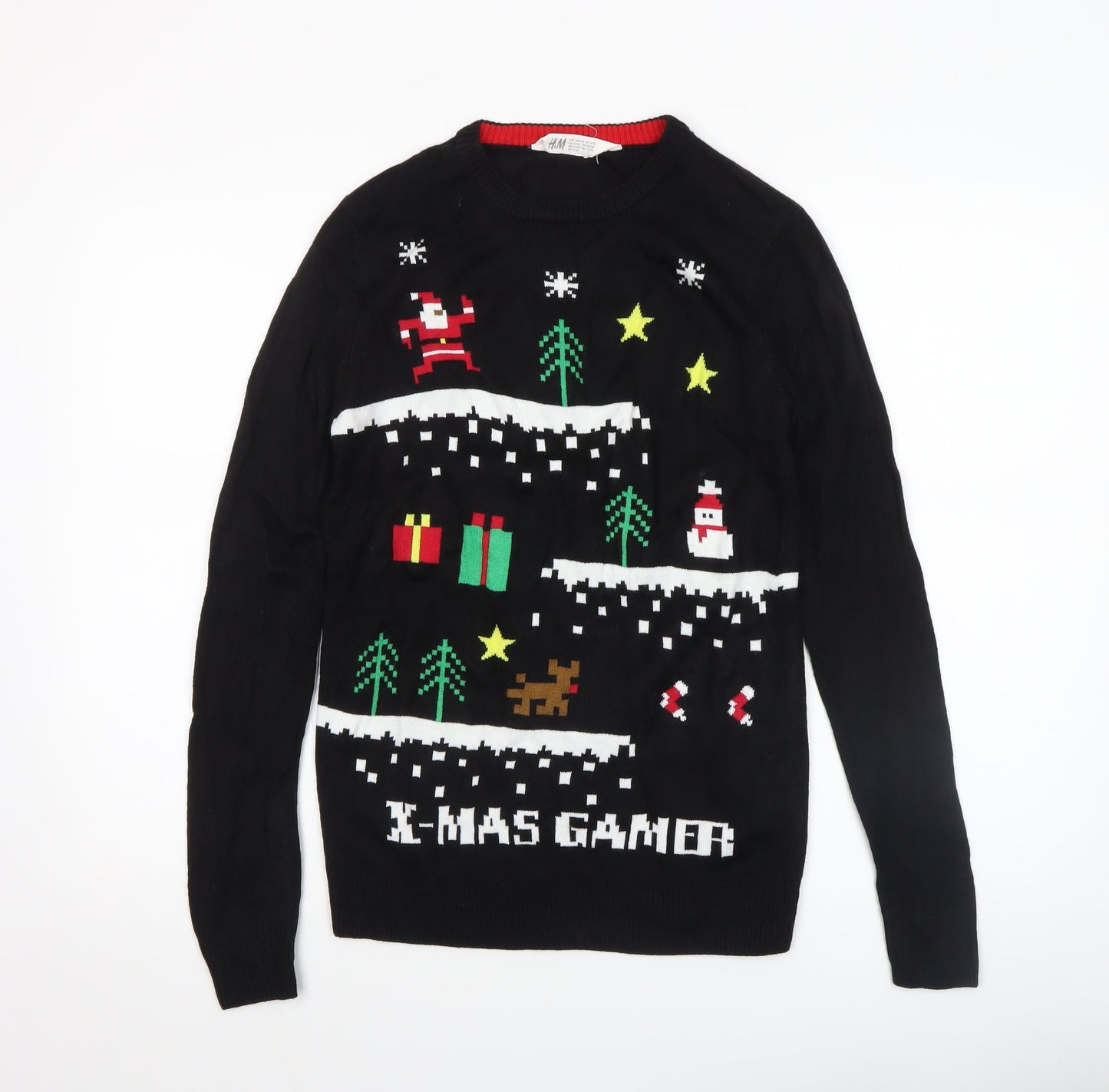 H&M Boys Black Christmas Gamer Jumper Size 13-14 Years Acrylic Knit