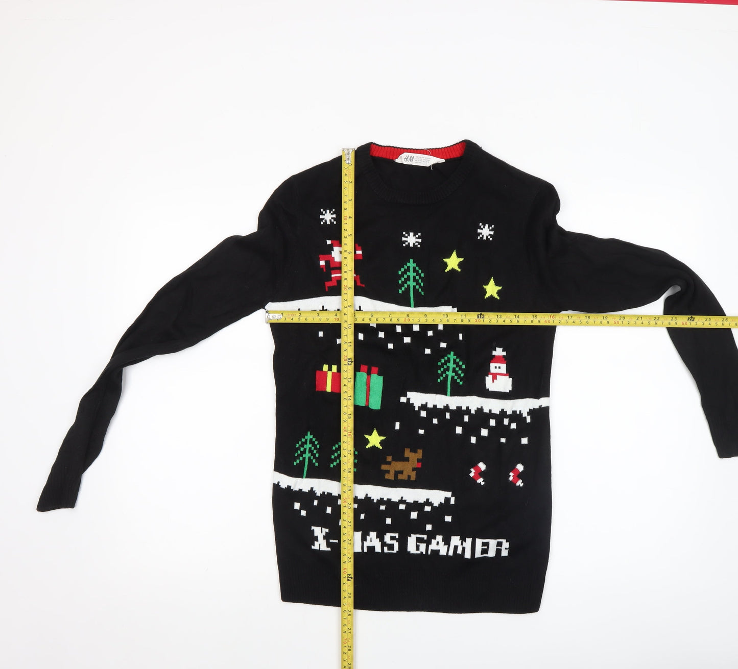 H&M Boys Black Christmas Gamer Jumper Size 13-14 Years Acrylic Knit