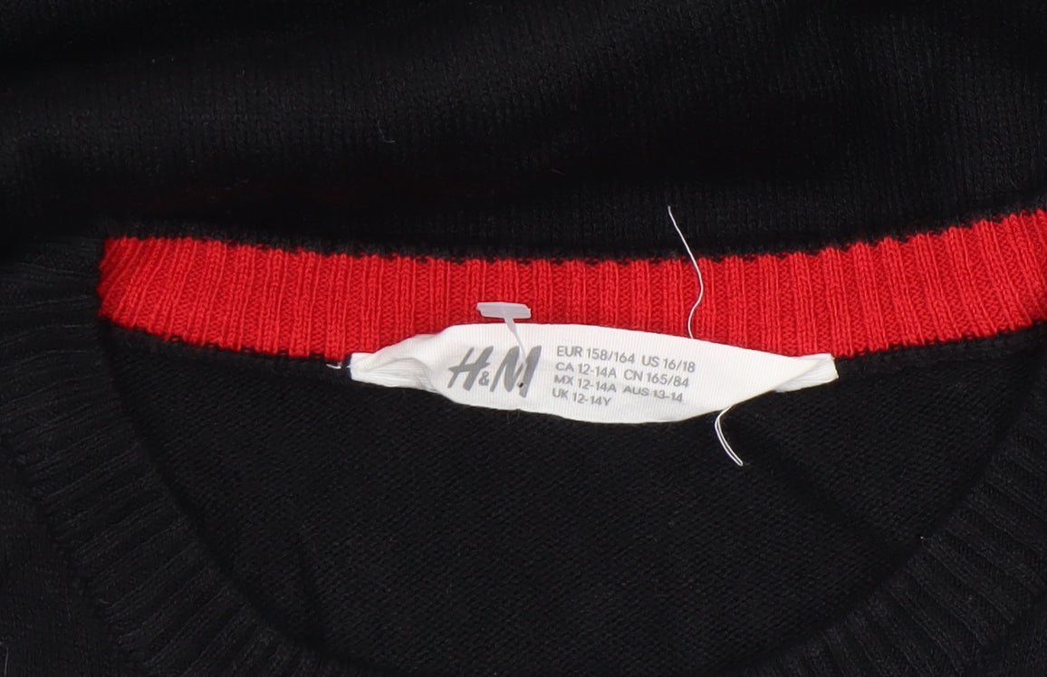 H&M Boys Black Christmas Gamer Jumper Size 13-14 Years Acrylic Knit