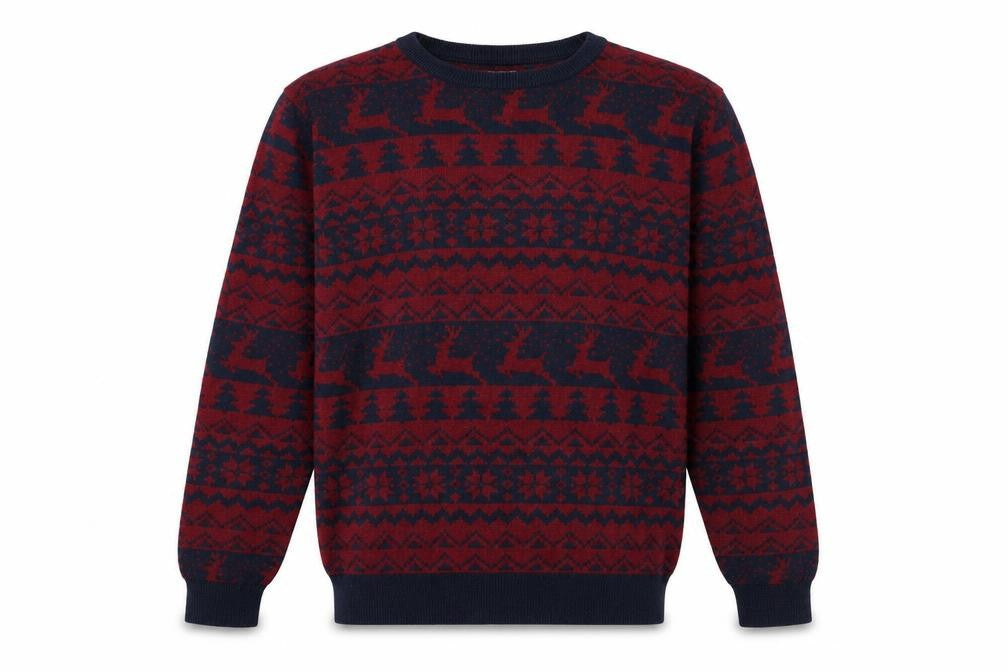 Seasons Greetings Men's Red Navy Fair Isle Christmas Jumper L