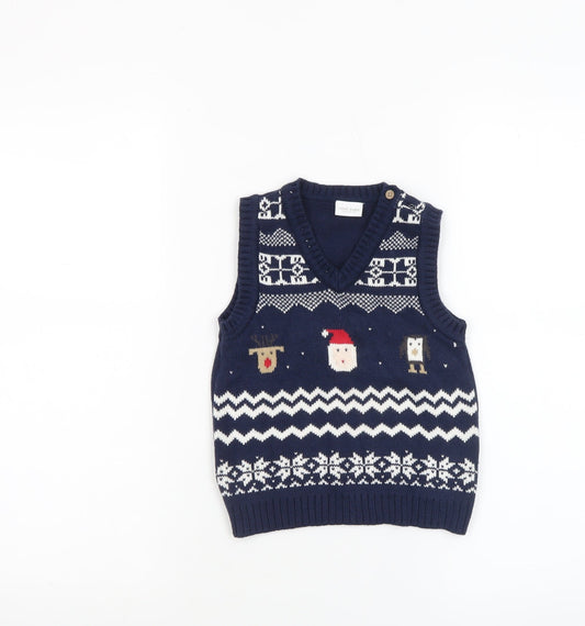 Next Unisex Baby Blue Fair Isle Christmas Knit Vest Jumper 18-24 Months