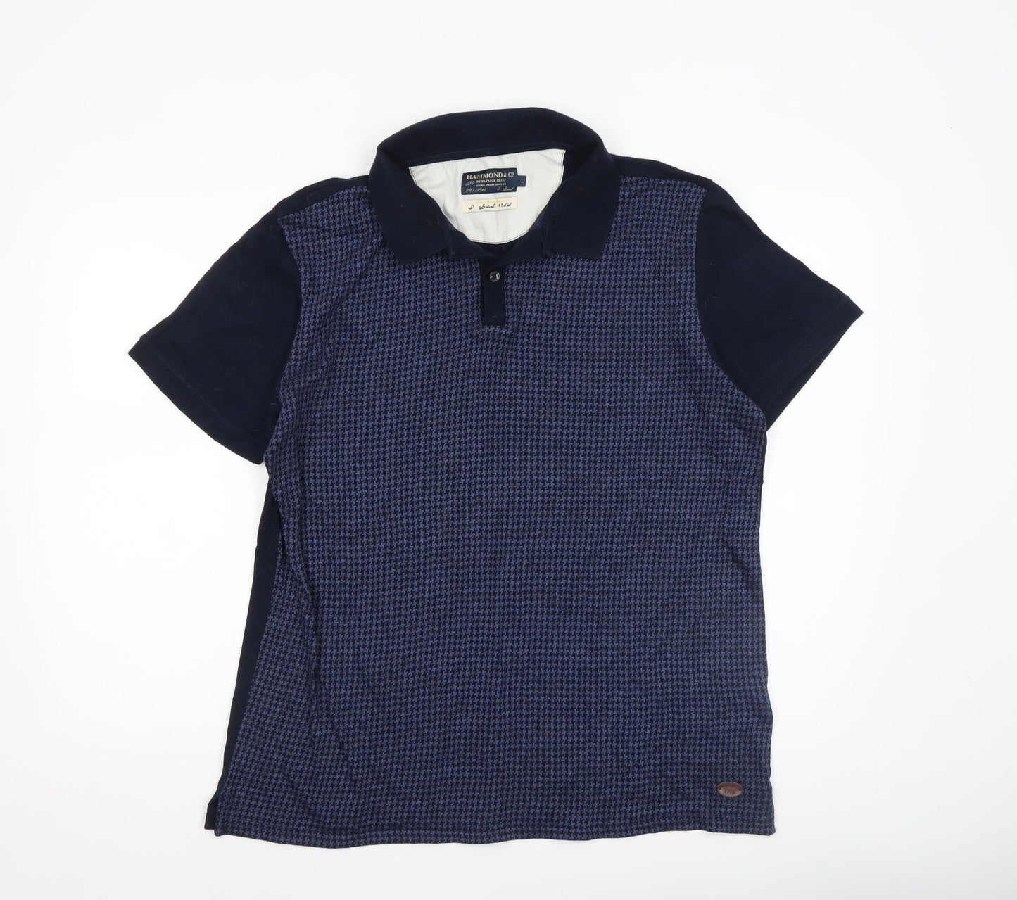 Hammond & Co Men’s Blue Houndstooth Polo Shirt Size L Cotton Blend