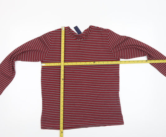 Lands' End Women's Red Striped Long Sleeve Cotton Jersey T-Shirt XS
